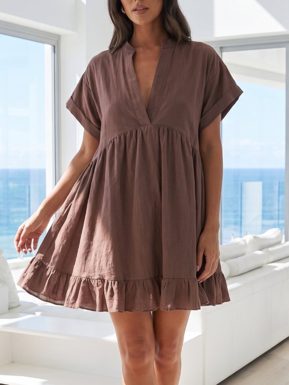 NWT REVOLVE Australia SHOWPO Calissa brown loose fit mini dress US 2
